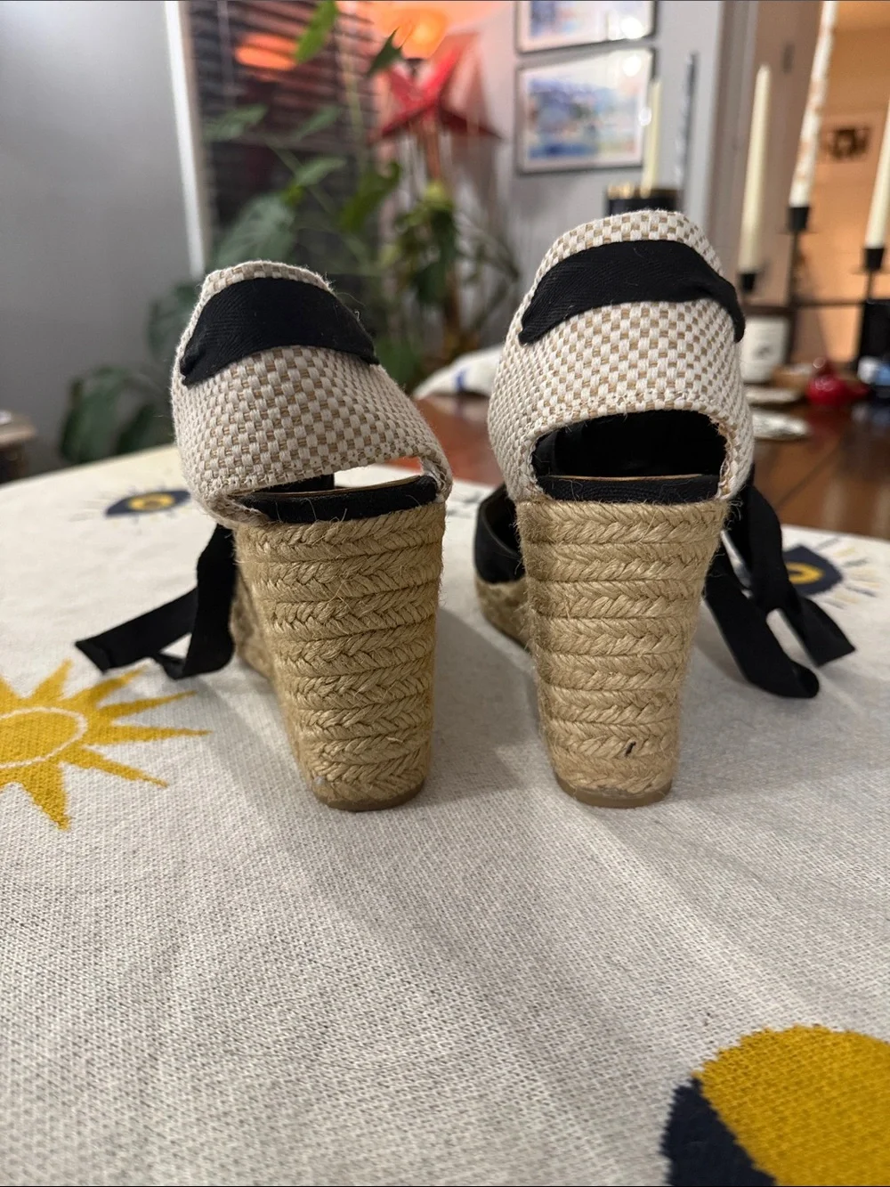 ALDO Black Espadrille Wedge Sandals with Ankle Tie Detail